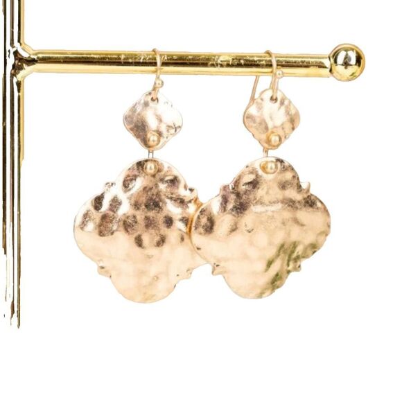 Boho Ethnic Dangle Earrings Antiqued Goldtone 2 Inch L - Picture 1 of 7
